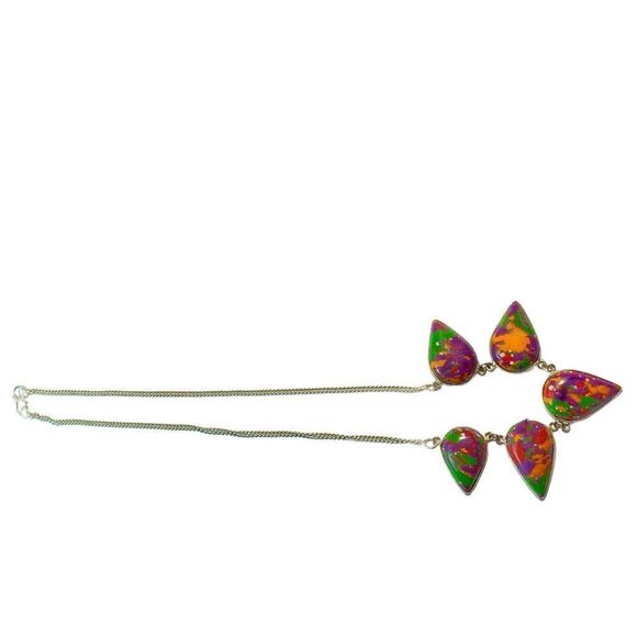 Colorful Mosaic Gemstones in a Silver Overlay Necklace - Picture 6 of 7